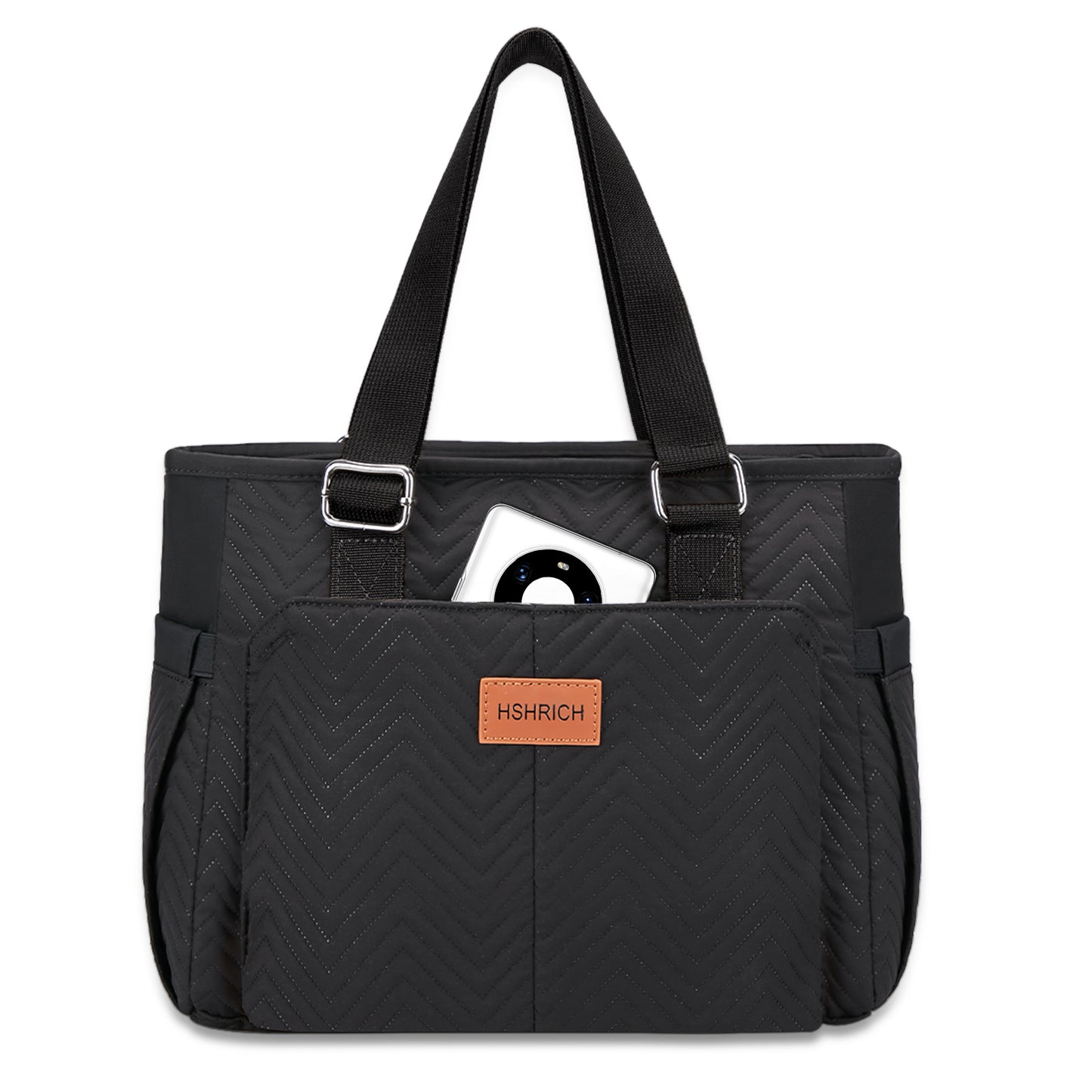 Holuxer Insulated Lunch Box for Women, 12L Lunch Totes Oxford Handbags, Leakproof Shoulder Bags, Fashion Tote Cooler Bag with Storage Front Pocket for Work Picnic, Black