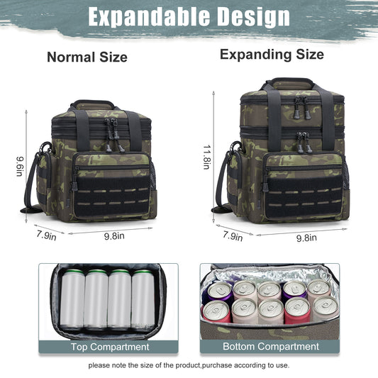 Holuxer Insulated Lunch Bag for Men/Adults, Double Deck Expandable Camping Lunch Box for Work Travel Daytrip Picnic Outdoor, Large Leakproof Cooler Bags with Adjustable Shoulder Strap Organizer Camo