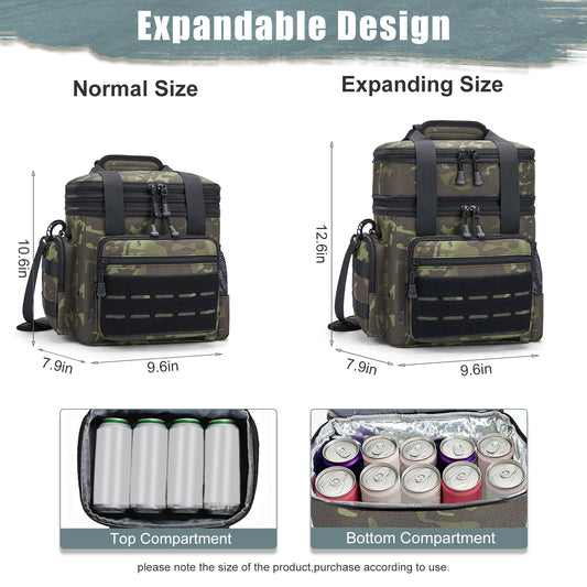 Holuxer Insulated Lunch Bag for Men/Adults, Double Deck Expandable Camping Lunch Box for Work Travel Daytrip Picnic Outdoor, Large Leakproof Cooler Bags with Adjustable Shoulder Strap Organizer Camo
