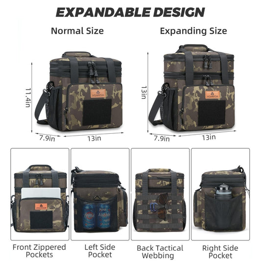 Holuxer Expandable Extra Large Tactical Lunch Box for Adults, Leakproof Insulated Lunch Bag with Lots of Storage Space, Durable Cooler Bag for Men Women Work Outdoor Picnic Trips, 22L(Camo)