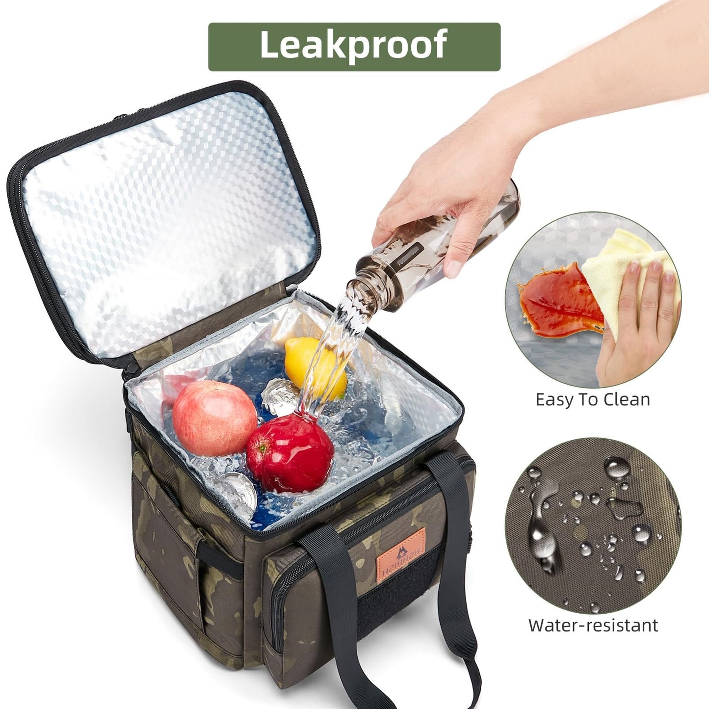 Holuxer Expandable Insulated Lunch Box for Men, Large Durable Thermal Lunch Bag with Shoulder Strap, Soft Leakproof Cooler Bags for Work Outdoor Picnic Trips, 20 Can/16 L, Camo, Mesh