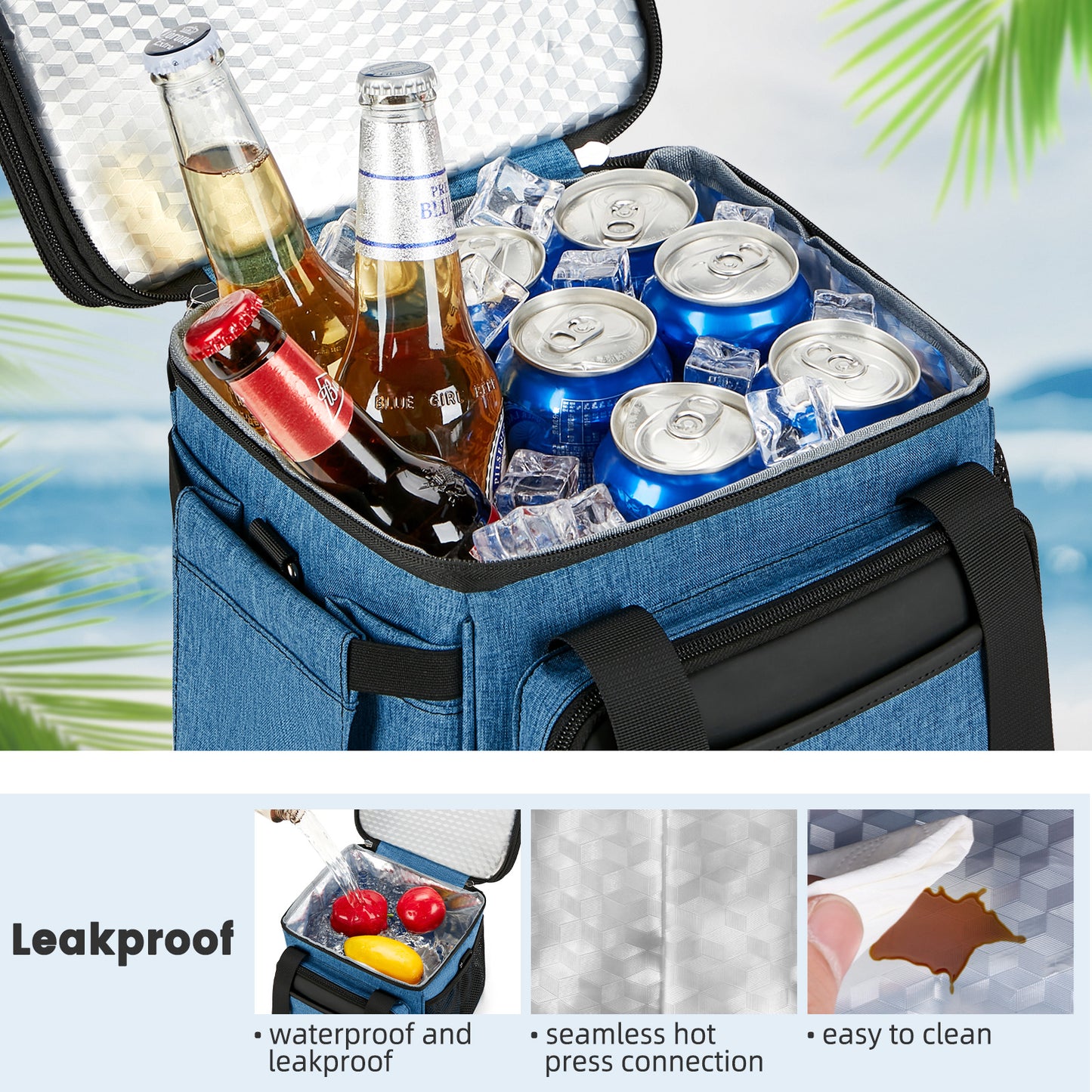 Holuxer Insulated Lunch Bags with Side Pocket for Women/Men-Double Deck Reusable Lunch Bag, Lunch Box Tote Cooler Bag Leakproof Soft Expandable-Large Lunchbox for Work/Adult/Picnic/Outdoor 15L-Blue