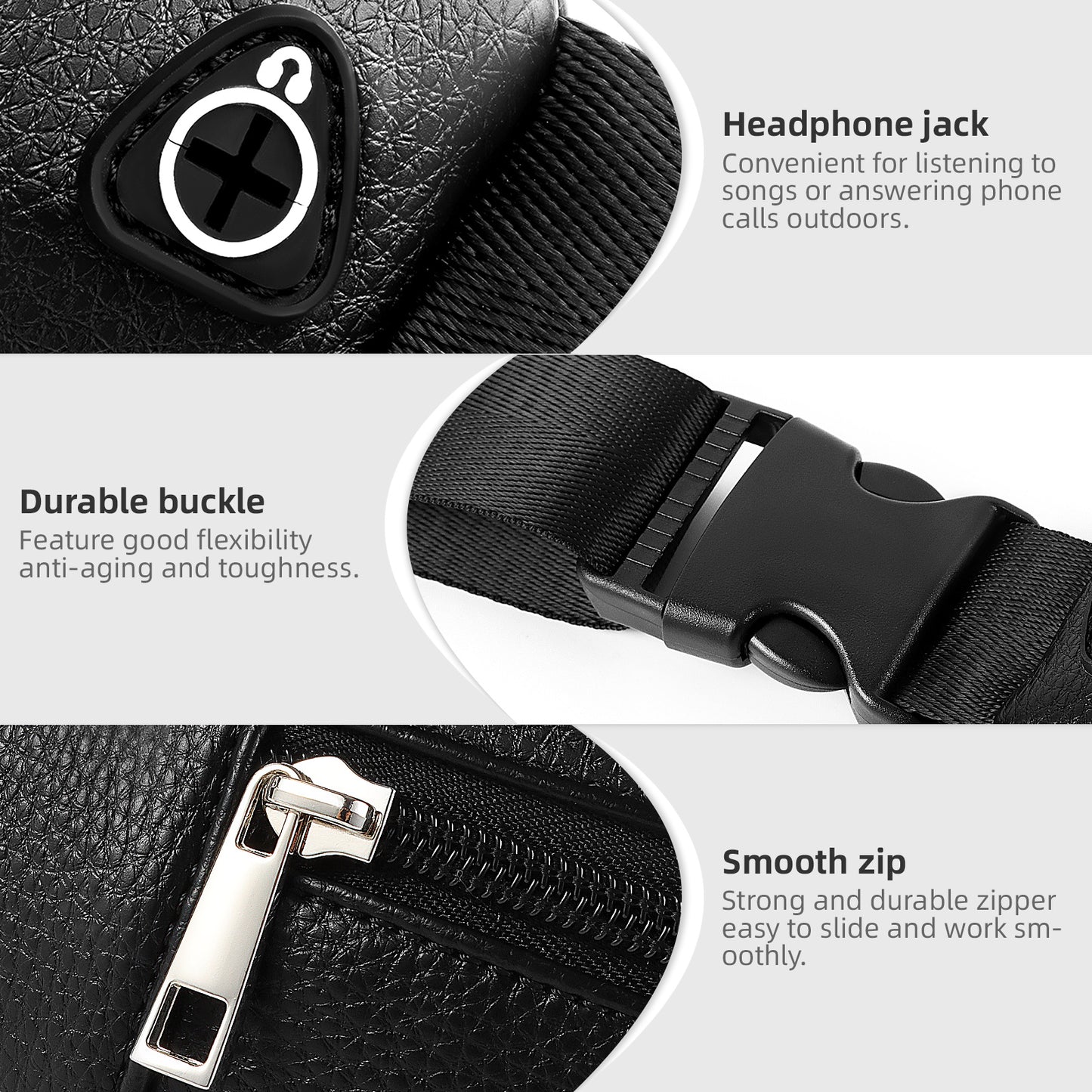 Holuxer Leather Fanny Pack Waist Packs for Women/Men, Fashion Waterproof Waist Bag with Adjustable Belt for Travel Sports Running black