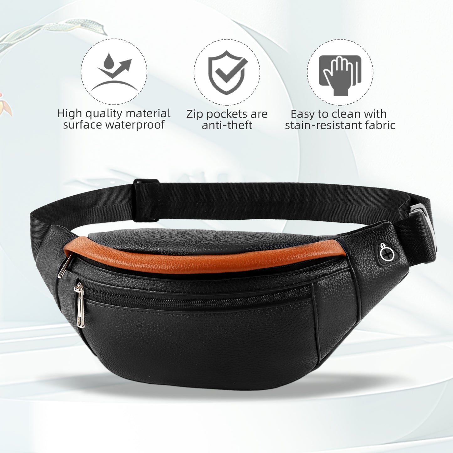Holuxer Leather Fanny Pack Waist Packs for Women/Men, Fashion Waterproof Waist Bag with Adjustable Belt for Travel Sports Running black