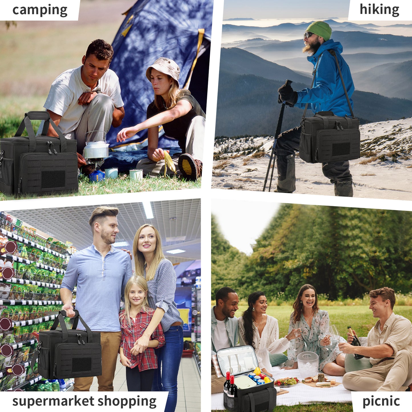 Holuxer Soft Cooler Bags Insulated Lunch Box for Men, Extra Large Sided Beach Coolers Bag, Reusable Leakproof Lunchbox Pail for Shopping Picnic, Black