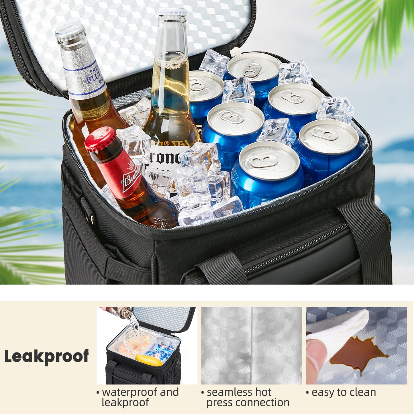 Holuxer Insulated Lunch Box for Men, Double Deck Reusable Lunch Bags for Women Tote Cooler Bag Leakproof Soft Expandable, Large Lunchbox for Work/Adult/Picnic/Outdoor Black-15L