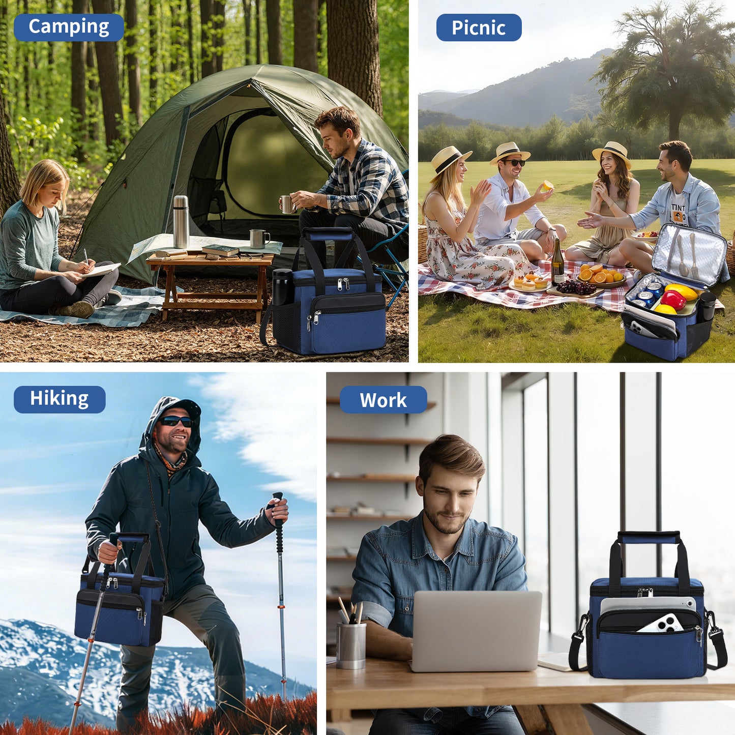 Holuxer Insulated Lunch Box for Men/Women, Reusable Lunch Cooler Bags with Adjustable Shoulder Strap - Leakproof Lunch Bag for Work Picnic, Blue