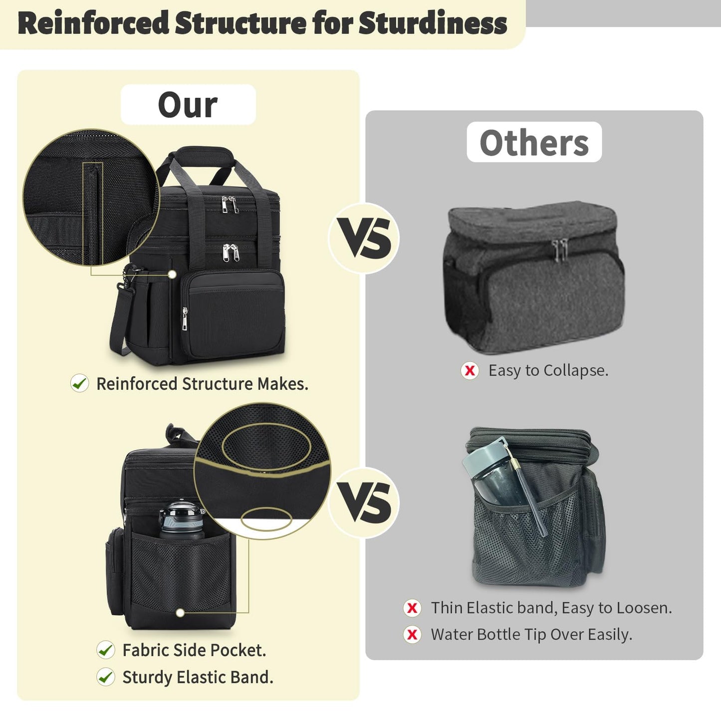 Holuxer Insulated Lunch Box for Men, Double Deck Reusable Lunch Bags for Women Tote Cooler Bag Leakproof Soft Expandable, Large Lunchbox for Work/Adult/Picnic/Outdoor Black-15L