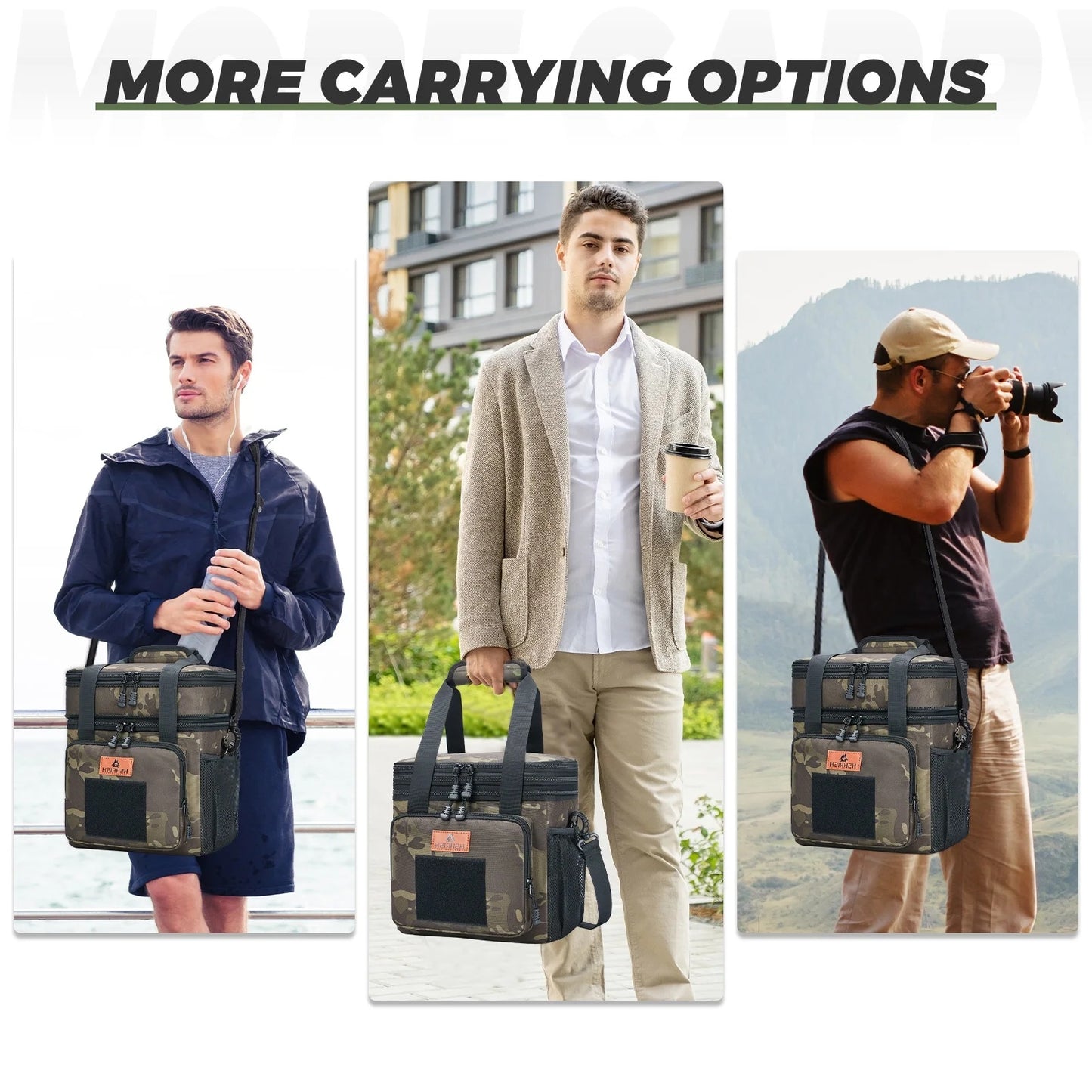 Holuxer Expandable Extra Large Tactical Lunch Box for Adults, Leakproof Insulated Lunch Bag with Lots of Storage Space, Durable Cooler Bag for Men Women Work Outdoor Picnic Trips, 22L(Camo)