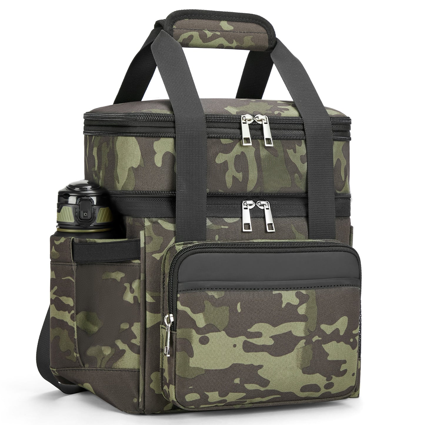 Holuxer Insulated Lunch Bag with Side Pocket for Women/Men-Double Deck Reusable Lunch Bags, Lunch Box Tote Cooler Bag Leakproof Soft Expandable-Large Lunchbox for Work/Adult/Picnic/Outdoor 15L-Camo