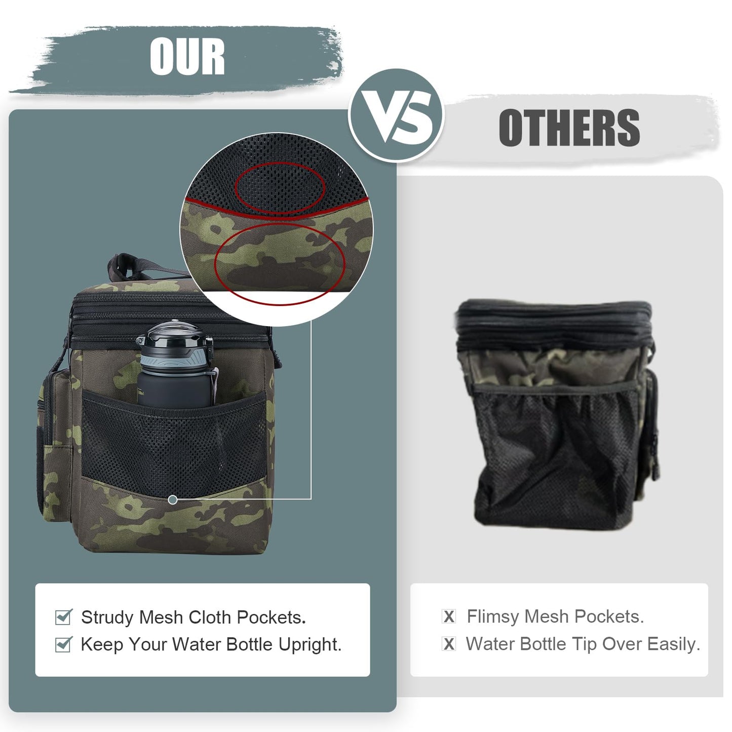 Holuxer Large Lunch Boxes for Men/Adults, Double Deck Expandable Camping Lunch Bag for Work Travel Daytrip Picnic Outdoor, Insulated Leakproof Cooler Bags with Flag Adjustable Shoulder Strap Camo