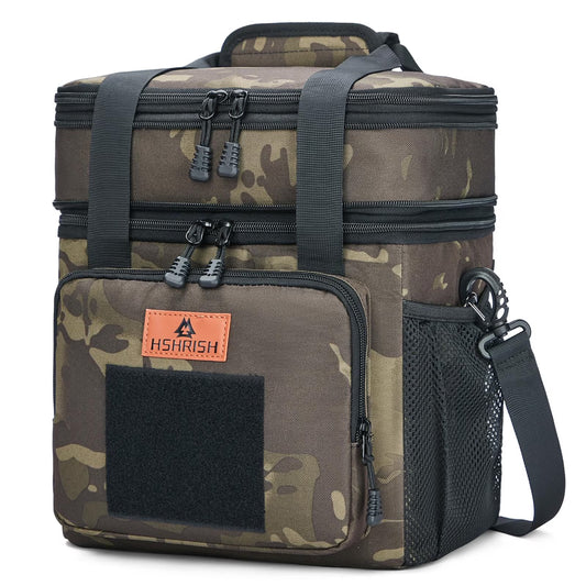 Holuxer Expandable Insulated Lunch Box for Men, Large Durable Thermal Lunch Bag with Shoulder Strap, Soft Leakproof Cooler Bags for Work Outdoor Picnic Trips, 20 Can/16 L, Camo, Mesh