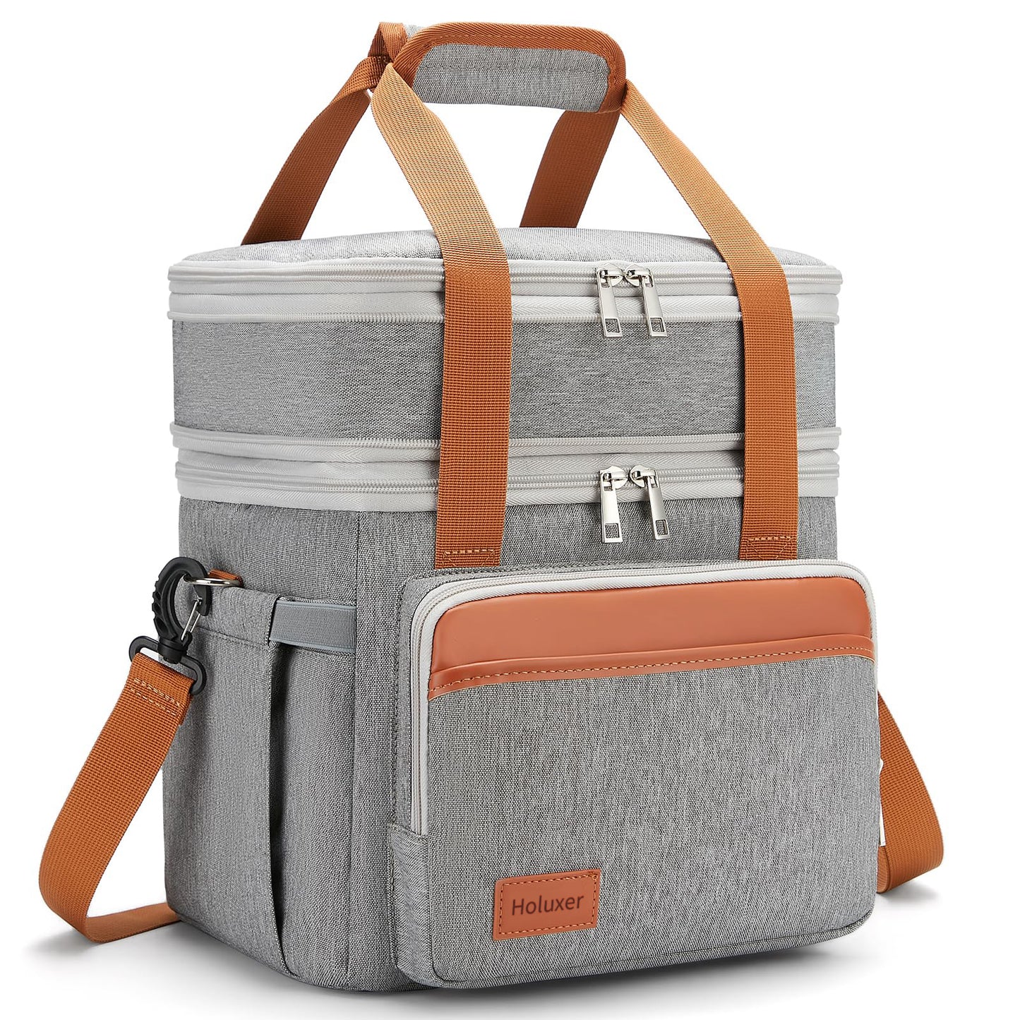 Holuxer Insulated Lunch Box for Men Lunch Bags, Expandable Large Lunchbox for Work Picnic Office, Outdoor Reusable Double Deck Coolers Tote for Adults Gray 15L