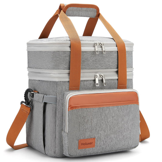 Holuxer Insulated Lunch Box for Men Lunch Bags, Expandable Large Lunchbox for Work Picnic Office, Outdoor Reusable Double Deck Coolers Tote for Adults Gray 15L