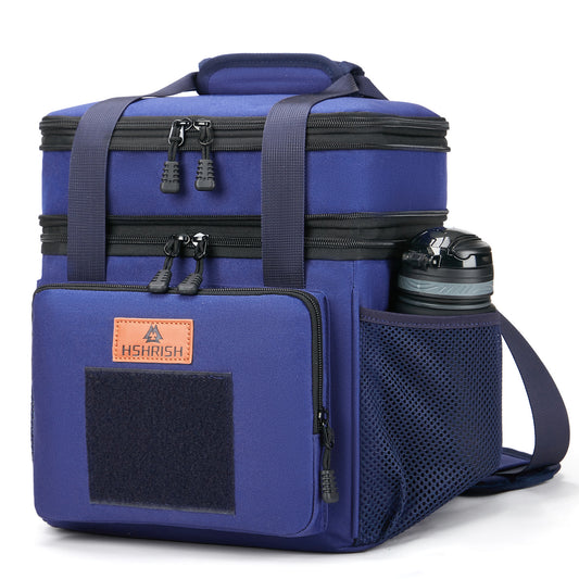 Holuxer Large Lunch Boxes for Men/Adults, Expandable Double-Deck Insulated Lunch Bag with Shoulder Strap, Soft Leakproof Cooler Bags for Work Outdoor Picnic Trips, 20 Can/16L, Blue, Mesh