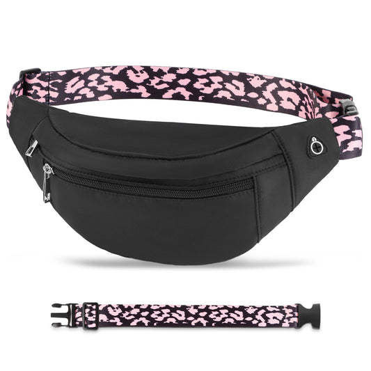 Holuxer Large Fanny Packs for Women, Fashion Cross Body Waist Pack, Waterproof Belt Bags Crossbody Purses with Adjustable Leopard Print Belt for Travel Running
