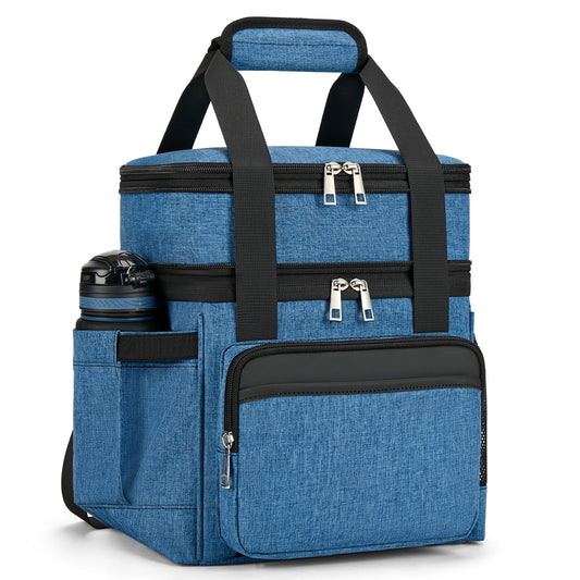 Holuxer Insulated Lunch Bags with Side Pocket for Women/Men-Double Deck Reusable Lunch Bag, Lunch Box Tote Cooler Bag Leakproof Soft Expandable-Large Lunchbox for Work/Adult/Picnic/Outdoor 15L-Blue