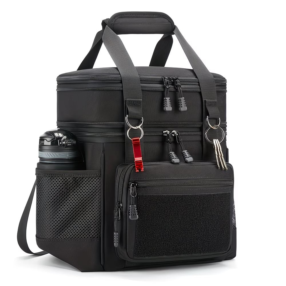Holuxer Large Lunch Box for Men, Insulated Adult Lunchbox Bag, Expandable Lunchbox Leakproof Waterproof Cooler Bags, Tactical Lunch Pail for Work Office Camping Travel (Black)