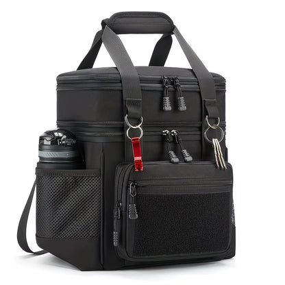 Holuxer Large Lunch Box for Men, Insulated Adult Lunchbox Bag, Expandable Lunchbox Leakproof Waterproof Cooler Bags, Tactical Lunch Pail for Work Office Camping Travel (Black)
