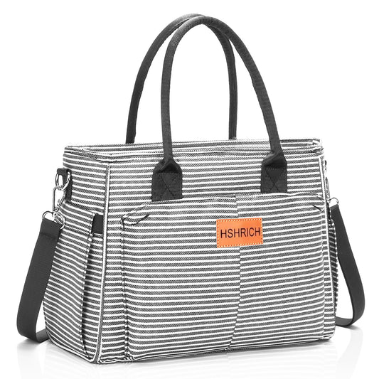 Holuxer Large Lunch Bag for Women, Insulated Lunchbox for Work, Leakproof Cooler Purse with Side Pockets & Removable Shoulder Strap Womens Lunch Tote Bag for Picnic Beach Cute Lunch Bags, Stripe