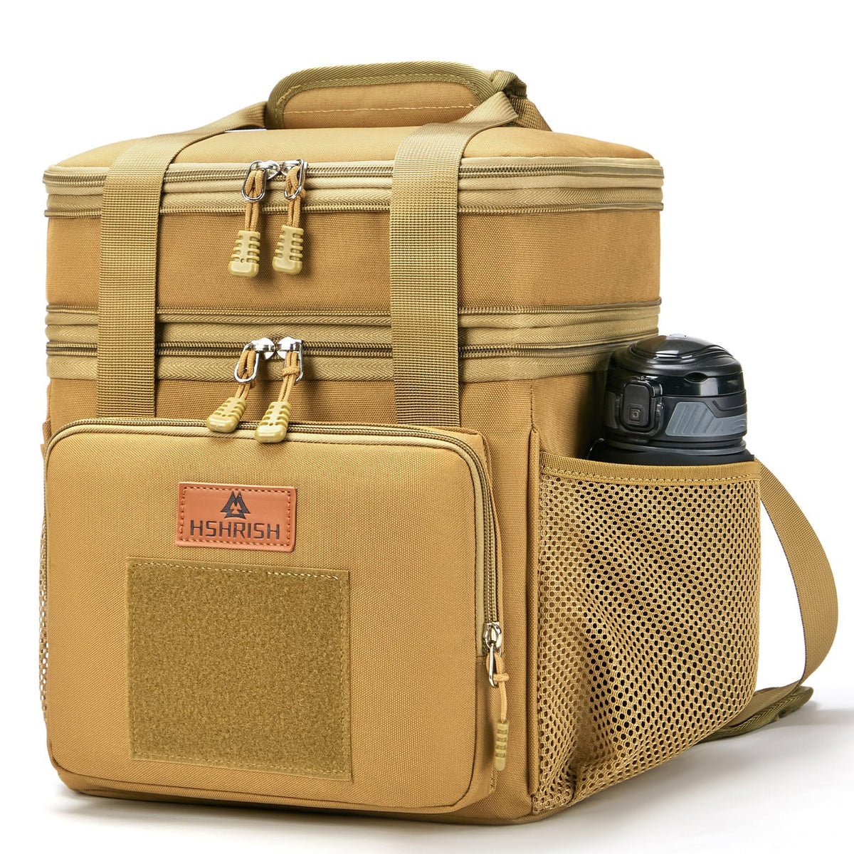 Holuxer Double Deck Large Tactical Lunch Bag for Adults, Leakproof Insulated Lunch Bag with Shoulder Strap, Lunch Cooler Box for Men Work Outdoor Picnic Trips, 20 Cans/16 L, Brown