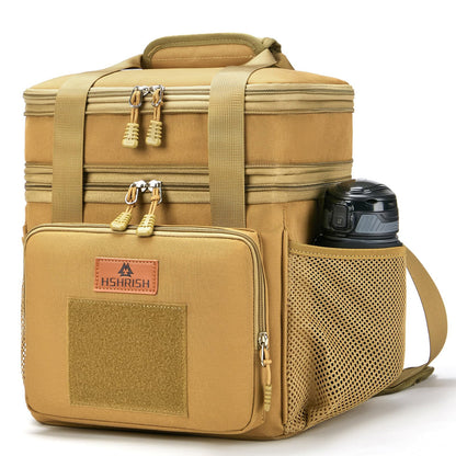 Holuxer Double Deck Large Tactical Lunch Bag for Adults, Leakproof Insulated Lunch Bag with Shoulder Strap, Lunch Cooler Box for Men Work Outdoor Picnic Trips, 20 Cans/16 L, Brown