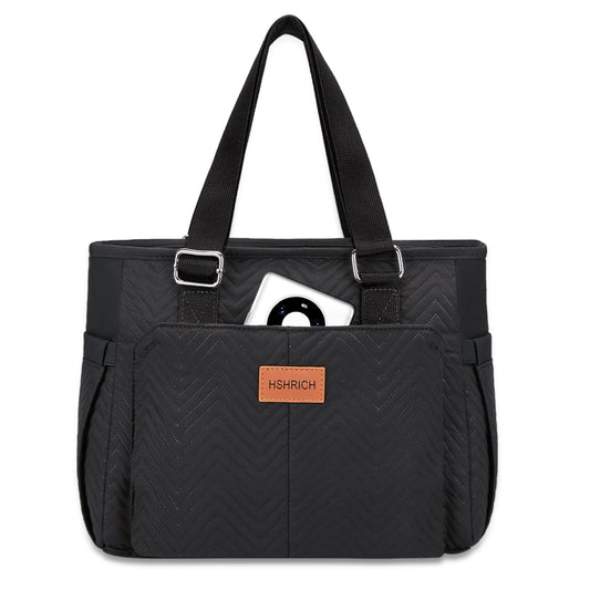 Holuxer Insulated Lunch Box for Women, 12L Lunch Totes Oxford Handbags, Leakproof Shoulder Bags, Fashion Tote Cooler Bag with Storage Front Pocket for Work Picnic, Black