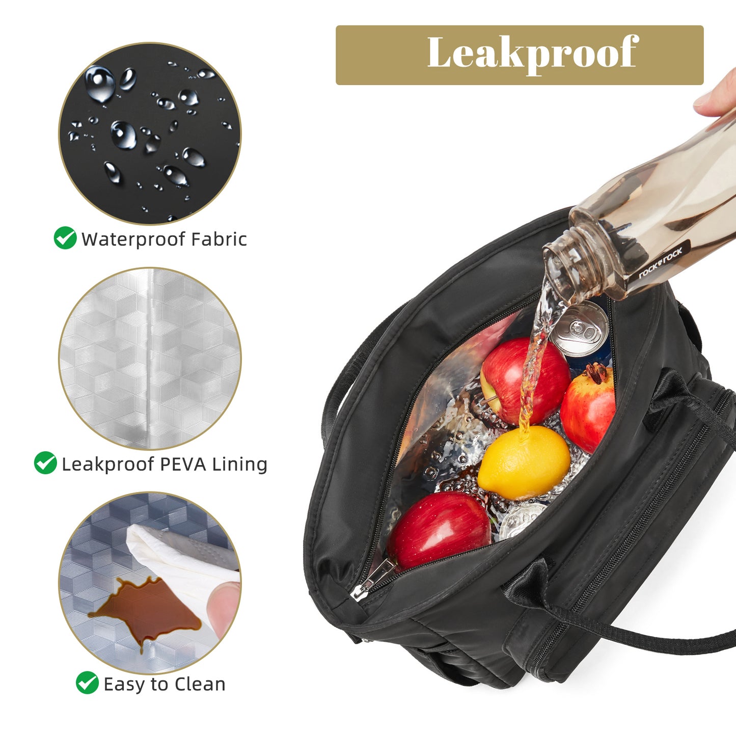 Holuxer Insulated Lunch Bag for Women, Fashion Handbag Lunch Tote Box, Reusable Thermal Cooler Bags with Shoulder Strap, Leakproof Storage Pockets for Working Shopping Picnic 12L, Black