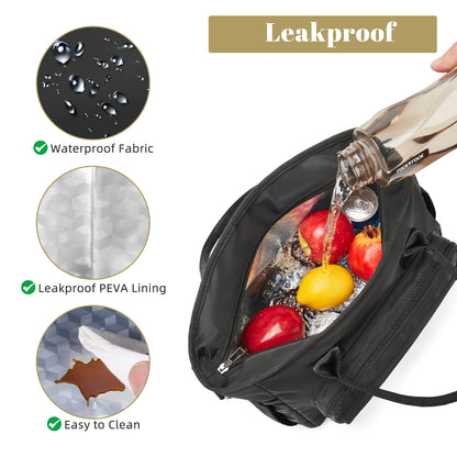 Holuxer Insulated Lunch Bag for Women, Fashion Handbag Lunch Tote Box, Reusable Thermal Cooler Bags with Shoulder Strap, Leakproof Storage Pockets for Working Shopping Picnic 12L, Black