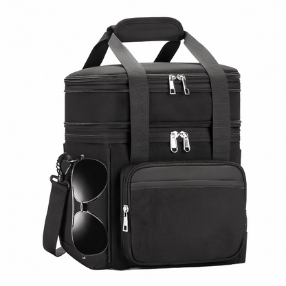 Holuxer Insulated Lunch Box for Men, Double Deck Reusable Lunch Bags for Women Tote Cooler Bag Leakproof Soft Expandable, Large Lunchbox for Work/Adult/Picnic/Outdoor Black-15L