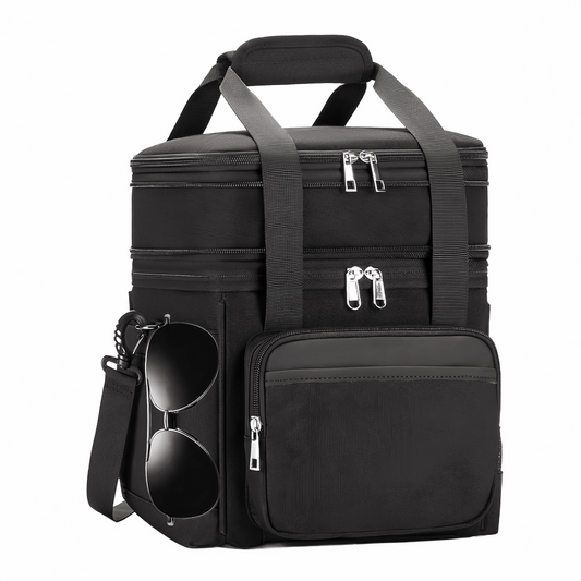 Holuxer Insulated Lunch Box for Men, Double Deck Reusable Lunch Bags for Women Tote Cooler Bag Leakproof Soft Expandable, Large Lunchbox for Work/Adult/Picnic/Outdoor Black-15L