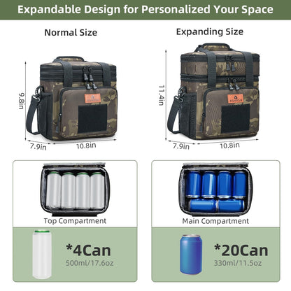 Holuxer Expandable Insulated Lunch Box for Men, Large Durable Thermal Lunch Bag with Shoulder Strap, Soft Leakproof Cooler Bags for Work Outdoor Picnic Trips, 20 Can/16 L, Camo, Mesh