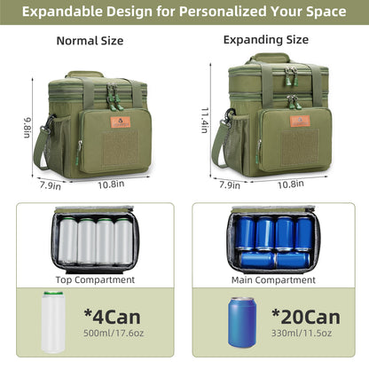 Holuxer Large Lunch Boxes for Men/Adults, Expandable Double-Deck Insulated Lunch Bag with Shoulder Strap, Soft Leakproof Cooler Bags for Work Outdoor Picnic Trips, 20 Can/16L, Green, Mesh