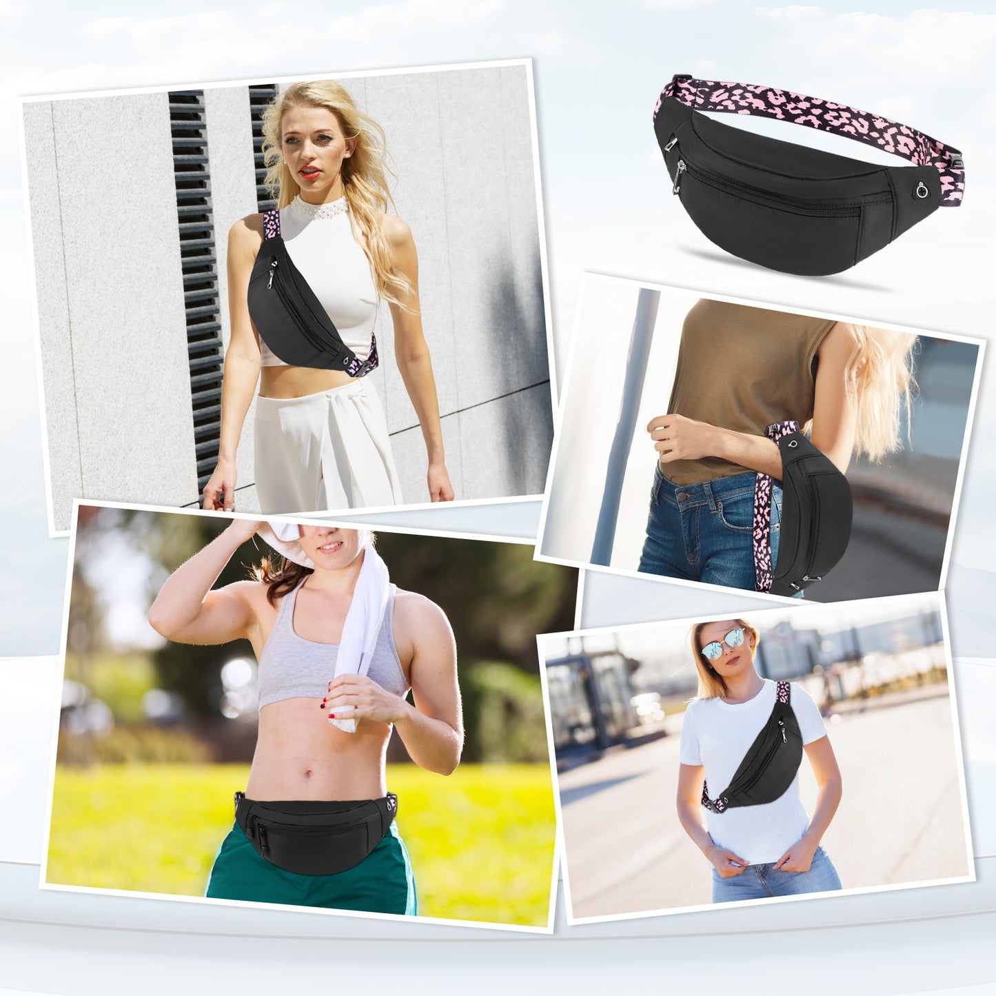Holuxer Large Fanny Packs for Women, Fashion Cross Body Waist Pack, Waterproof Belt Bags Crossbody Purses with Adjustable Leopard Print Belt for Travel Running