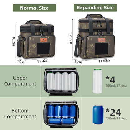 Holuxer Tactical Lunch Box for Men, Large Expandable Insulated Lunch Boxes, Durable Waterproof Leakproof Cooler Bag for Adults/Mens/Work Outdoor Beach Trips, 20 Cans/15 L, Camo