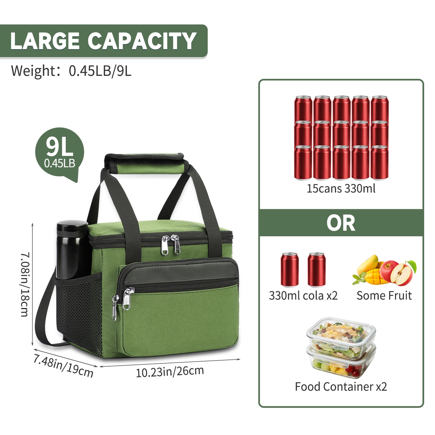 Holuxer Tactical Lunch Box for Men/Women, Insulated Lunch bag for Work Lunch Cooler Bags with Adjustable Shoulder Strap - Reusable Waterproof Leakproof Large Lunchbox for Beach Picnic School, Green