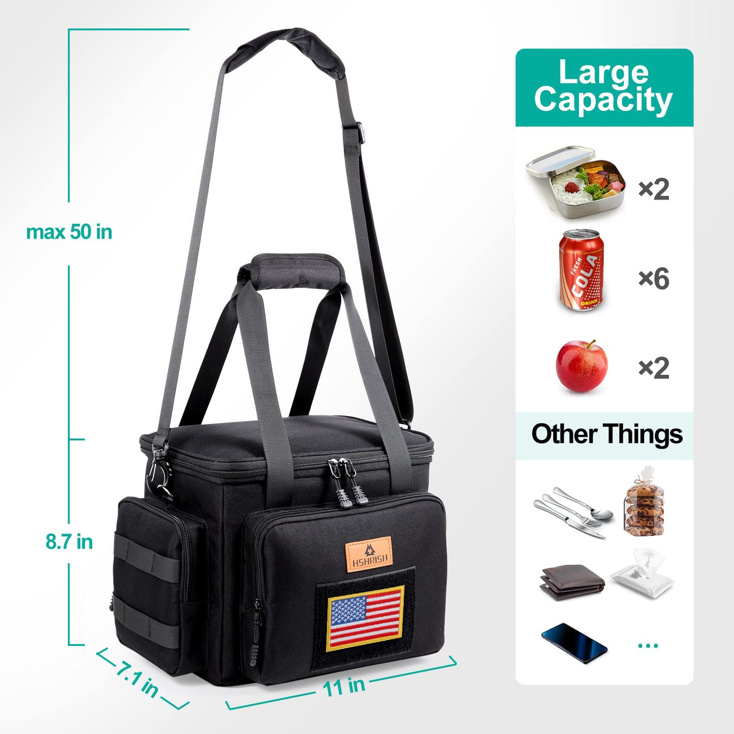 Tactical Large Lunch Box for Men, Heavy Duty Insulated Lunch Bag for Work, Leakproof Lunch Cooler Bag with Shoulder Strap Lunch Pail for Shifts Camping Outdoor Day Trip (12L)