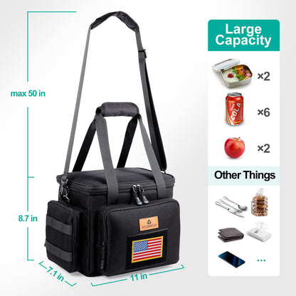 Tactical Large Lunch Box for Men, Heavy Duty Insulated Lunch Bag for Work, Leakproof Lunch Cooler Bag with Shoulder Strap Lunch Pail for Shifts Camping Outdoor Day Trip (12L)