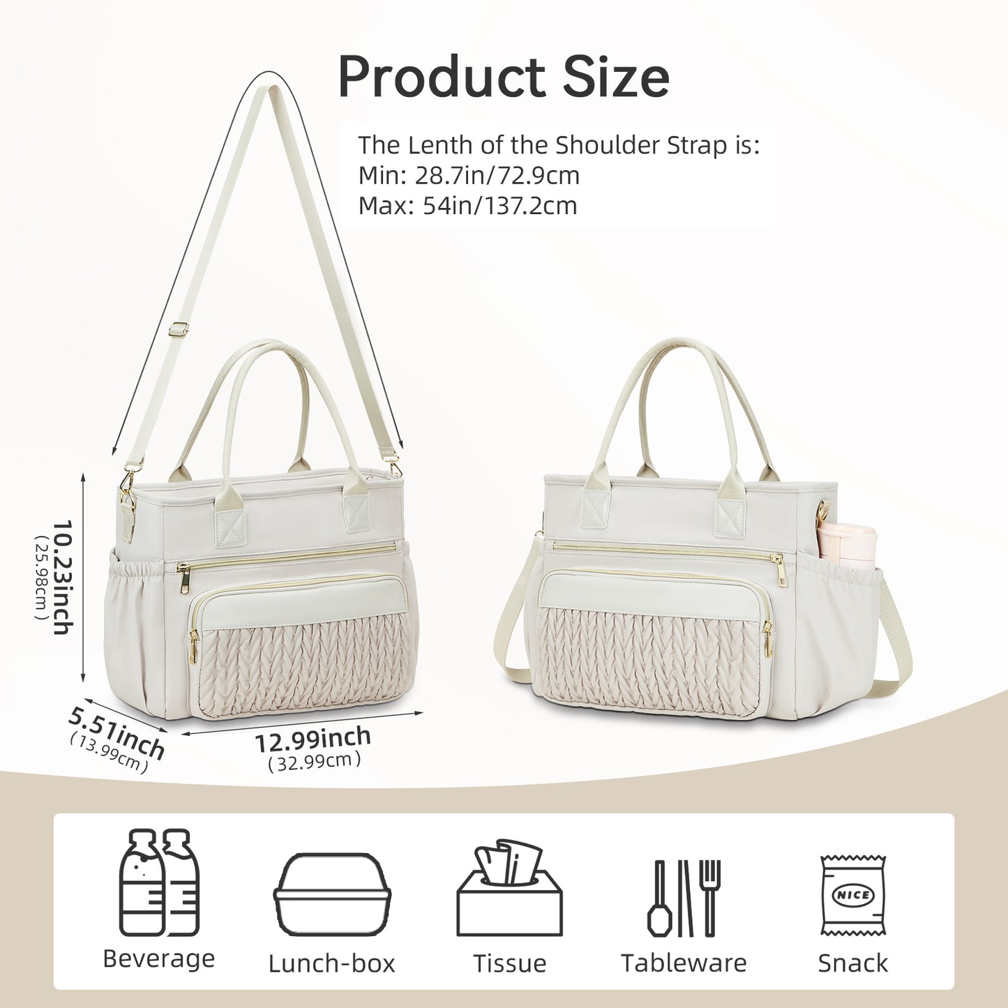 Holuxer Insulated Lunch Bag for Women Lunch Tote Bags for Work Adult Large Leakproof Cooler Bag for Picnic Beach, Reusable Lunch Box Purse with Adjustable Shoulder Strap Cup Holder (14L, Gray)