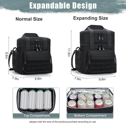 Holuxer Insulated Tactical Lunch Box for Men, 24 Can Double Deck Expandable Lunch Bag for Work Travel Daytrip Picnic Camping, Large Fashion Cooler Bags with Adjustable Shoulder Strap Organizer Black
