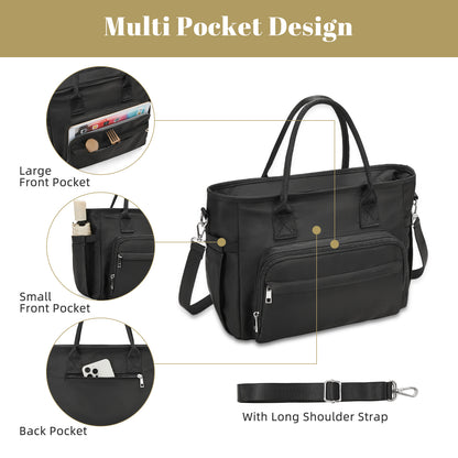 Holuxer Insulated Lunch Bag for Women, Fashion Handbag Lunch Tote Box, Reusable Thermal Cooler Bags with Shoulder Strap, Leakproof Storage Pockets for Working Shopping Picnic 12L, Black