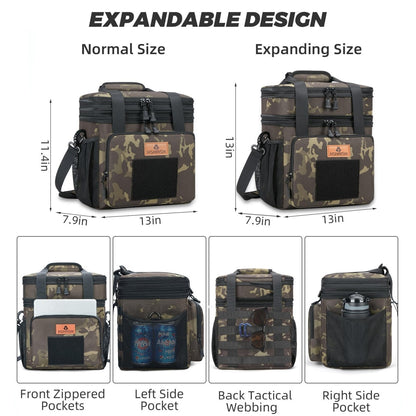 Holuxer Expandable Extra Large Tactical Lunch Box for Adults, Leakproof Insulated Lunch Bag with Lots of Storage Space, Durable Cooler Bag for Men Women Work Outdoor Picnic Trips, 22L(Camo)