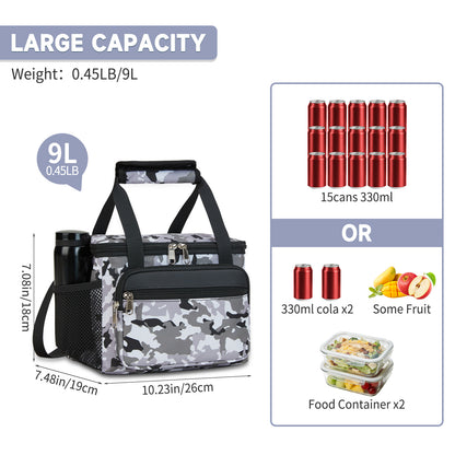 Holuxer Tactical Lunch Box for Men/Women, Insulated Lunch Bag for Woman Lunch Cooler Bags with Adjustable Shoulder Strap-Reusable Waterproof Leakproof Lunchbox for Work Picnic School, White-Camo