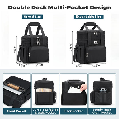 Holuxer Insulated Lunch Box for Men, Double Deck Reusable Lunch Bags for Women Tote Cooler Bag Leakproof Soft Expandable, Large Lunchbox for Work/Adult/Picnic/Outdoor Black-15L
