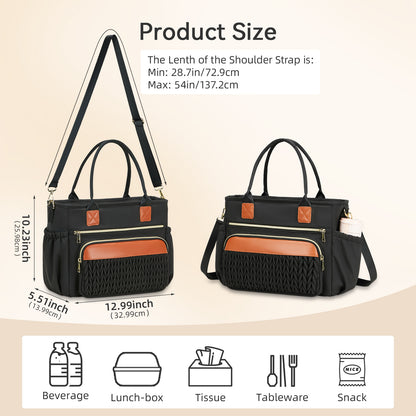 Holuxer Large Lunch Bag for Women 14L Insulated Lunch Box for Work, Freezable Leakproof Cooler Tote Bags with Shoulder Strap, 1 Count (Black Brown)