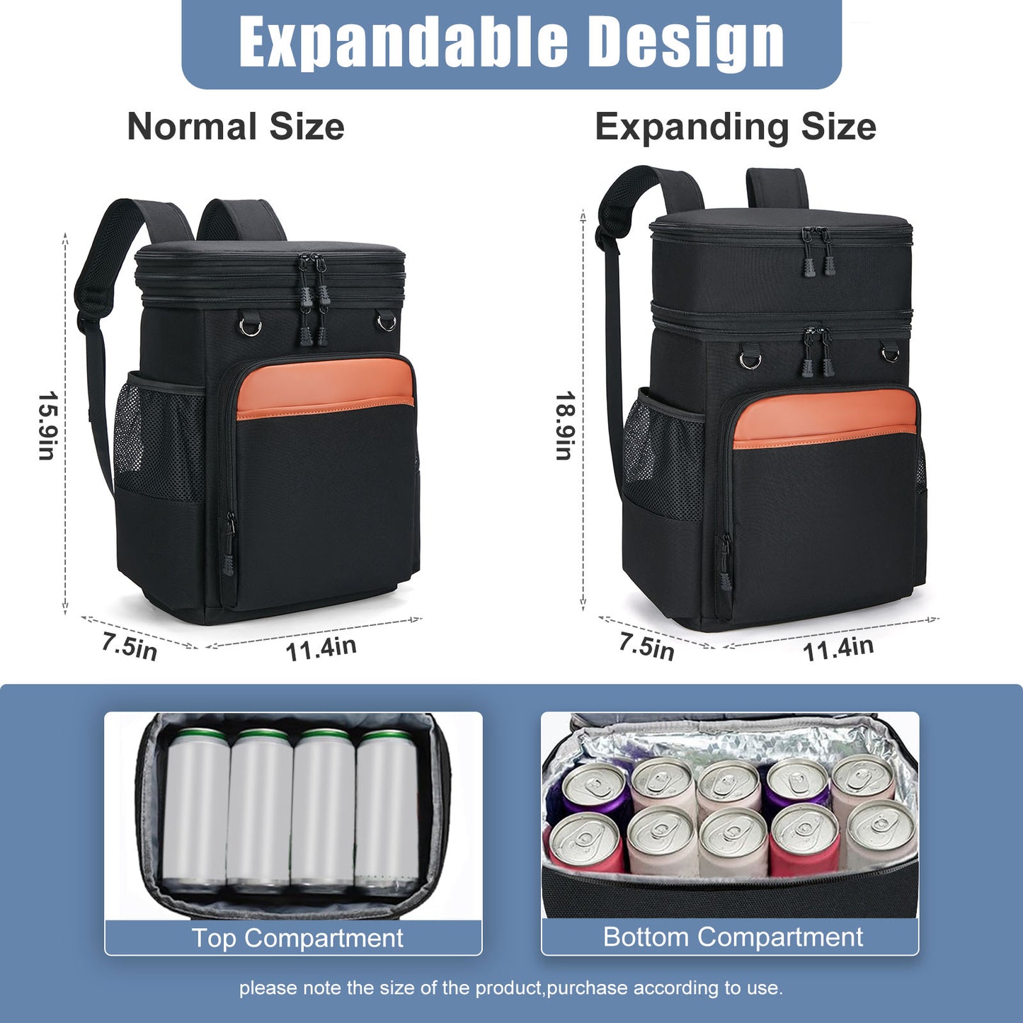 Holuxer Insulated Cooler Backpack, 30L Waterproof Leakproof Soft Coolers Lunch bags for Men, Large Expandable Back Pack, Heavy Duty Cooler Backpacks, Fashion Rucksack for Outdoor, Camping