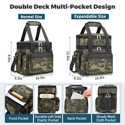 Holuxer Insulated Lunch Bag with Side Pocket for Women/Men-Double Deck Reusable Lunch Bags, Lunch Box Tote Cooler Bag Leakproof Soft Expandable-Large Lunchbox for Work/Adult/Picnic/Outdoor 15L-Camo
