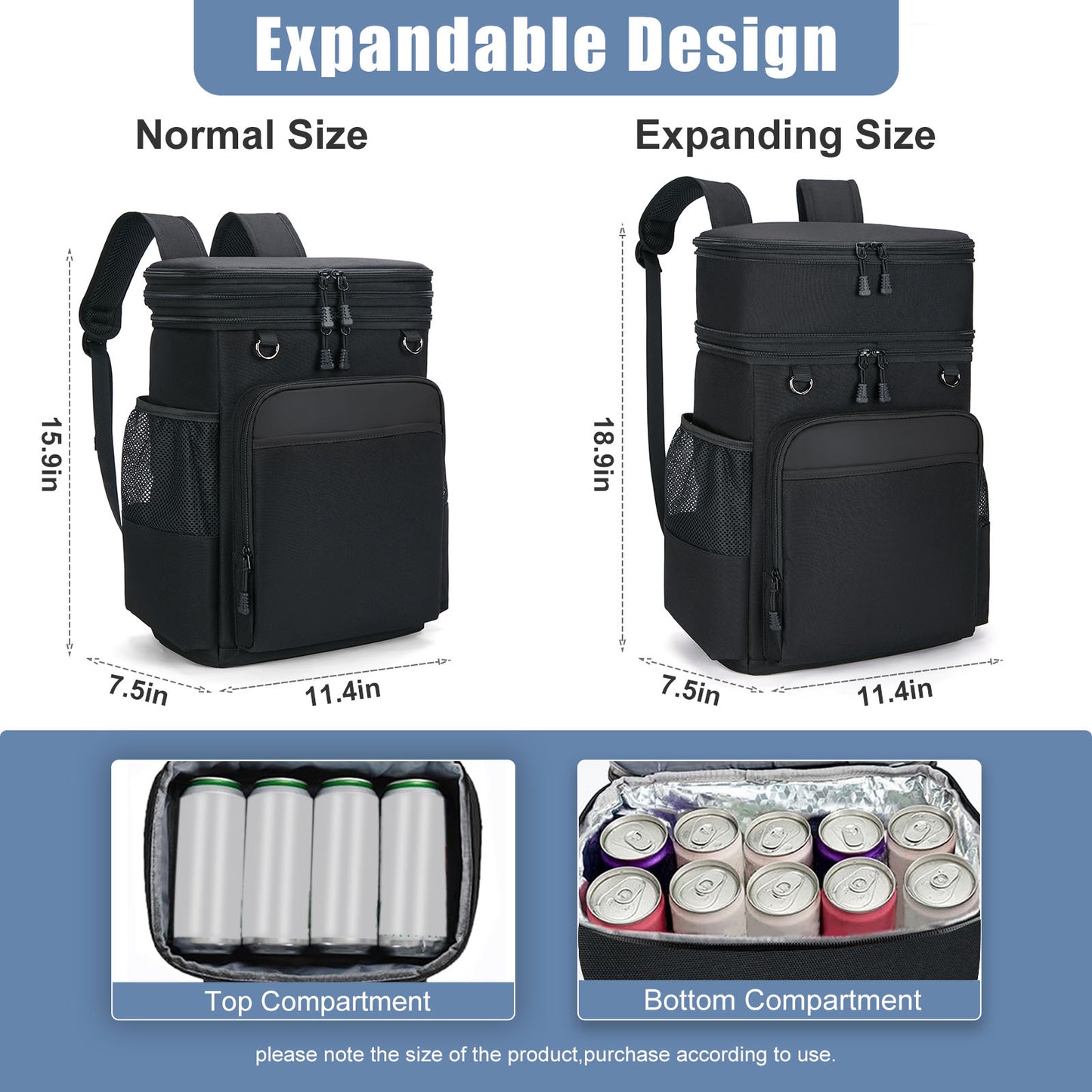 Holuxer Large Backpack Cooler for Men/Women, 30L Waterproof Leakproof Soft Cooler Backpacks, Expandable Lunch Back Pack, Heavy Duty Coolers Bags Rucksack, Portable Lunch Bag for Travel, Black