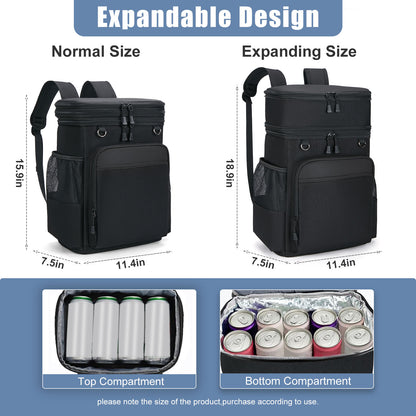 Holuxer Large Backpack Cooler for Men/Women, 30L Waterproof Leakproof Soft Cooler Backpacks, Expandable Lunch Back Pack, Heavy Duty Coolers Bags Rucksack, Portable Lunch Bag for Travel, Black