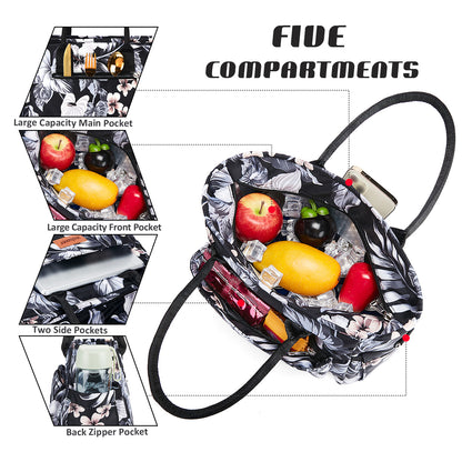 Holuxer Lunch Bags for Women, Insulated Lunch Box for Work, Large Leakproof Cooler Purse with Side Pockets & Removable Shoulder Strap Women's Lunch Tote Bag for Picnic Beach Cute Lunchbox Bag, Floral